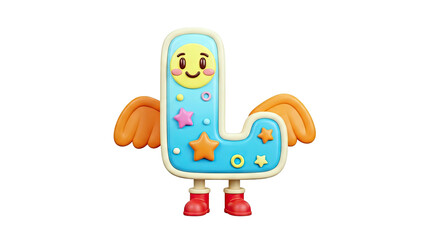 Cute 3D Letter L with Angel Wings and Happy Face