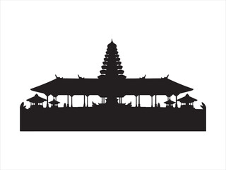 Fototapeta premium Traditional Asian pagoda ancient temple silhouette, Grunge illustration of traditional asian temple house with curved roof silhouette vector illustration 