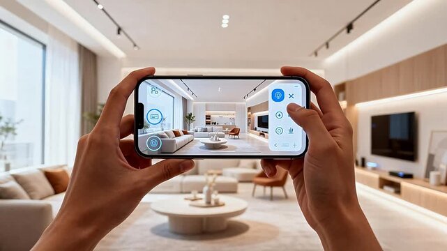 Person taking photo of modern living room