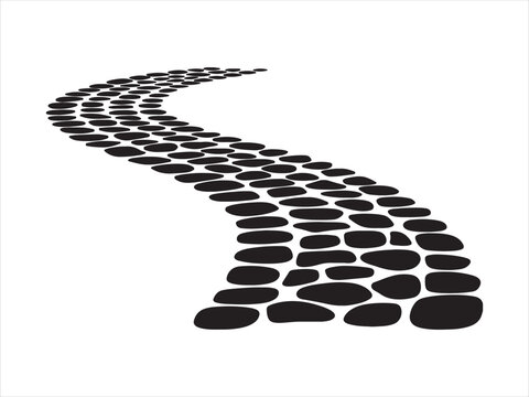 Curved cobblestone path vector silhouette, Curved Cobblestone Path Silhouette flat isolated Illustration for garden design vector