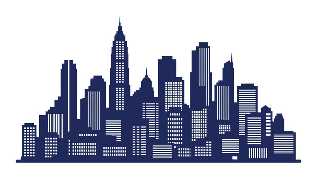 A city skyline with tall buildings isolated on white background, Vector