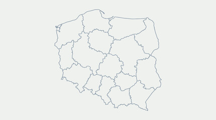 Poland Map Outline with Voivodeship Administrative Divisions - Simple Vector Graphic for Geography, Business & Education