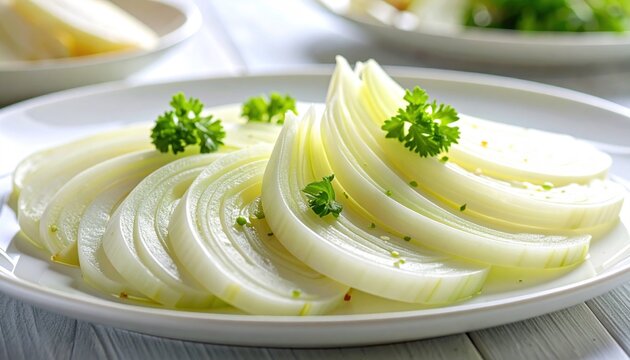 Sliced Onions with Fresh Parsley Garnish.