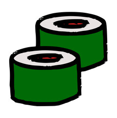 hand drawn sushi maki rolls doodle, japanese food vector icon with rough texture, minimalist asian cuisine element for sushi bar menu or snack concept © Ydzv Dsgn