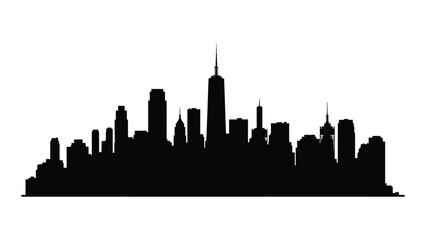 A black silhouette of a city skyline at dusk isolated on white background, Vector