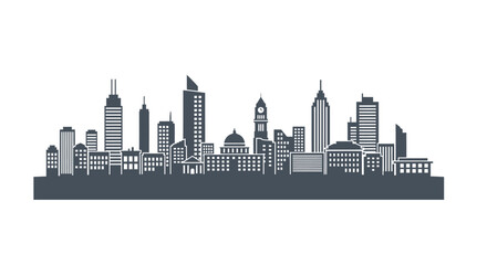 Fototapeta premium A monochromatic silhouette of a modern city skyline against a white background