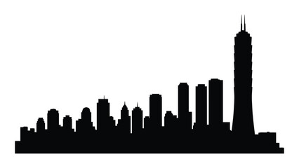 A black silhouette of a city skyline at night isolated on white background, Vector