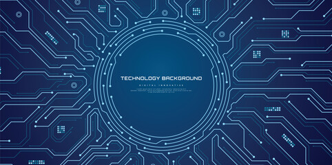 Obraz premium Circuit board background. Technology connected blue lines with electronics elements on technology background.