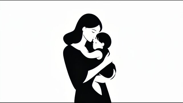 A tender moment captured between a loving mother and her precious baby, symbolizing the unbreakable bond and warmth of family life, in a beautiful minimalist illustration