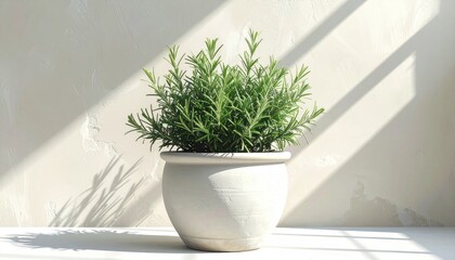 Fototapeta premium Potted plant on white surface indoors.
