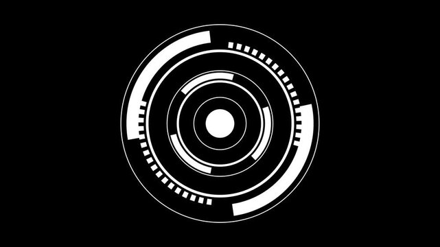 Futuristic HUD Icon Animation: Circular Sci-Fi UI Element with Rotating Infographic Interface for Motion Graphics