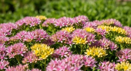 Fototapeta premium Vibrant Pink and Yellow Flowers in Garden.