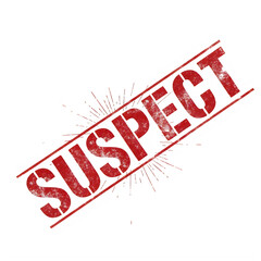 Red stamp with the word suspect written in bold letters on a white background isolated on transparent background