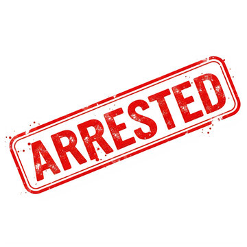 A bold and striking image of a red arrested stamp with white text. isolated on transparent background