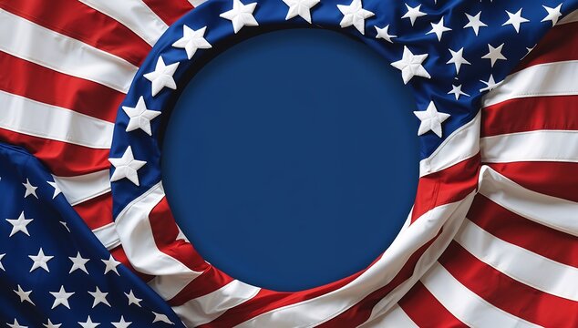 American flag design with stars and stripes circular frame