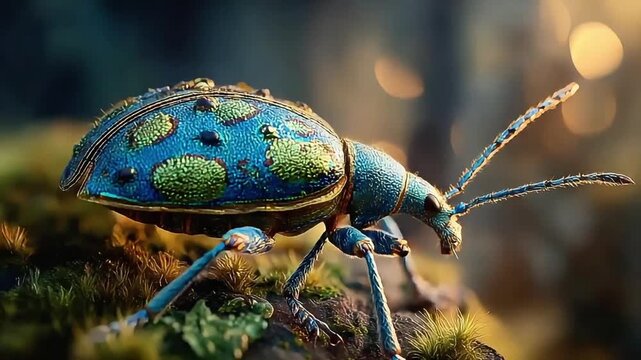 A stunning close-up of a colorful beetle exploring its natural habitat, perfect for nature enthusiasts and educational content.
