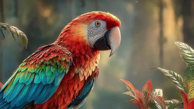 A stunning macaw perched amidst lush foliage evokes a sense of wonder and tranquility, perfect for nature-themed content.