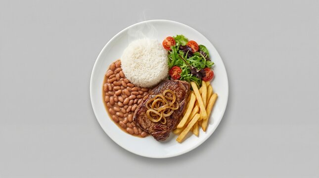 High-end commercial food photography of a Brazilian "Prato Feito" (Executive Lunch).