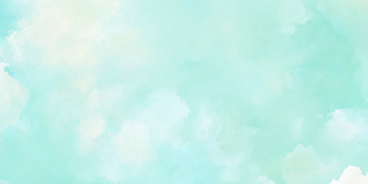 A soft and ethereal background featuring pale green and white watercolor washes creating a cloudy texture