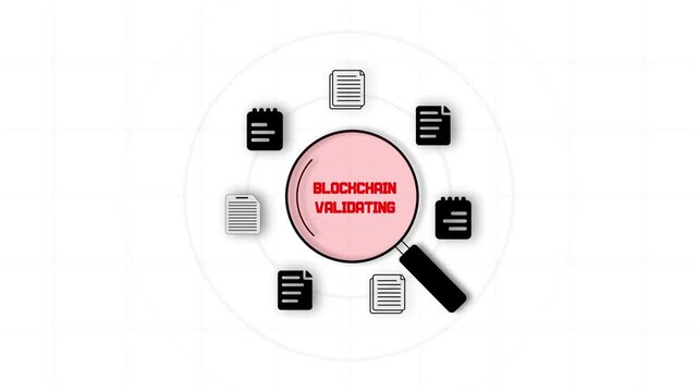 Blockchain validating scan for cryptocurrency transactions and smart contracts to visualize secure ledger verification and trust