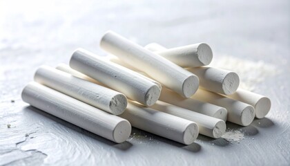White Cylindrical Objects on Gray Surface.