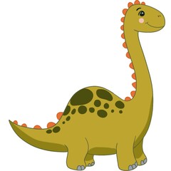 Cute Long Neck Dinosaur Cartoon Character Isolated.  Ideal for children’s books, stickers, prints, apparel and nursery decor. © Sangduan