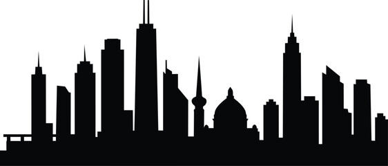 City skyline silhouette against white background