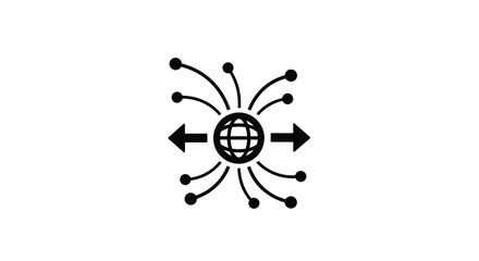 Fototapeta premium Black silhouette of a globe with radiating lines and opposing arrows