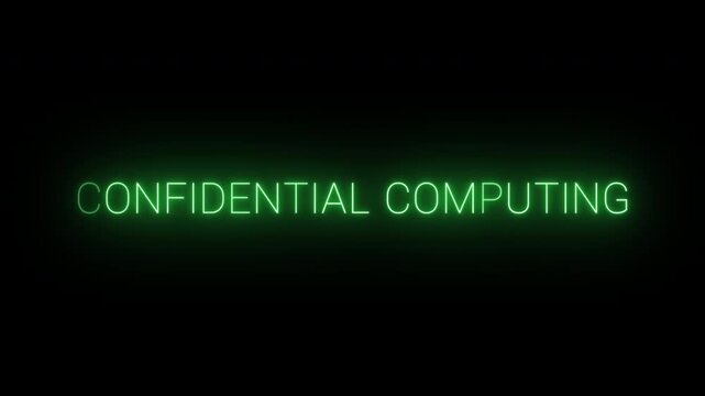 Flickering neon green glowing confidential computing sign animated black background.