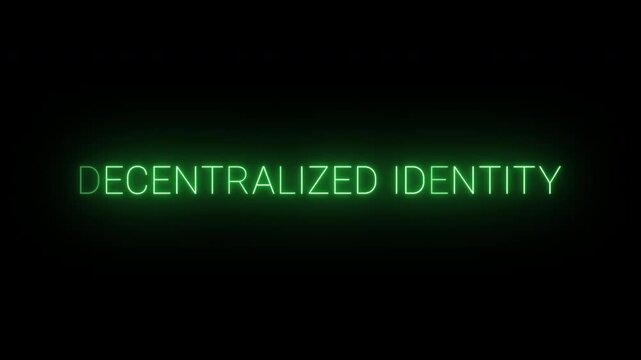 Flickering neon green glowing decentralized identity sign animated black background.