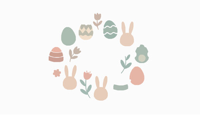 Obraz premium Modern Happy Easter Eggs and Bunny Vector Collection Isolated on White