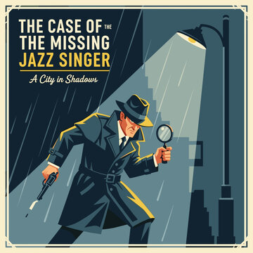 Vintage Noir Mystery Novel Cover with Detective Silhouette