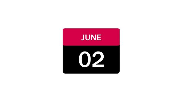 A clean graphic of a calendar page showing June 02 with a magenta header and black body, suitable for scheduling and organizational design projects.
