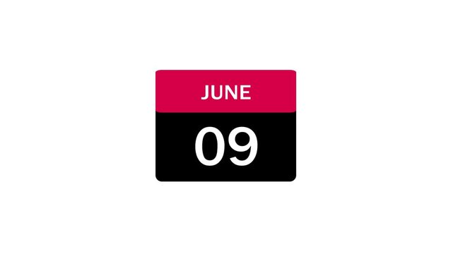 A clean, modern flat design calendar icon featuring a red header for the month of June and a black base displaying the date number nine in white.