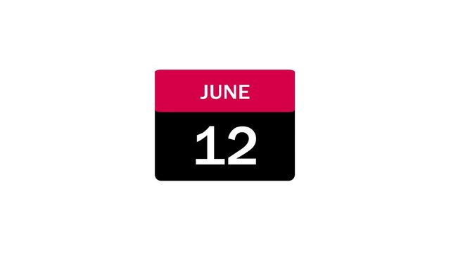 A clean and modern calendar icon featuring the date June 12 with a bold red header and black body, perfect for event scheduling and reminders.