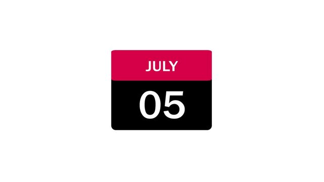 A professional calendar illustration featuring the date July 5th in a clean flat design style with red and black accents, suitable for business scheduling and event planning.