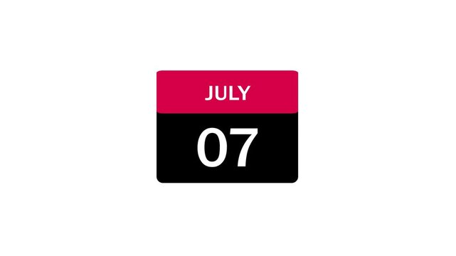 A minimalist flat design graphic of a calendar icon displaying the date July 7th with a pink and black color scheme on a white background.