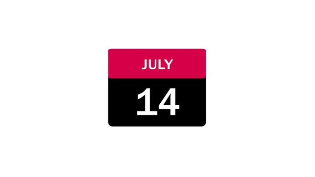 July 14 calendar icon for French National Day Bastille Day celebration. Simple flat vector design for date identification and event planning.