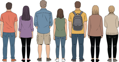 Modern Casual People Back View  Urban Lifestyle Vector Set © MSTZOWRON