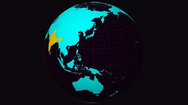 Andhra Pradesh, India on Globe. Animated zoom into the state. Andhra Pradesh, India intro, logo, presentation animation. Boundary shape on globe with round text. Short video.