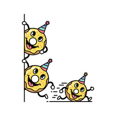 Obraz premium Smiley faces climbing ladder and falling down in party hats with copy space