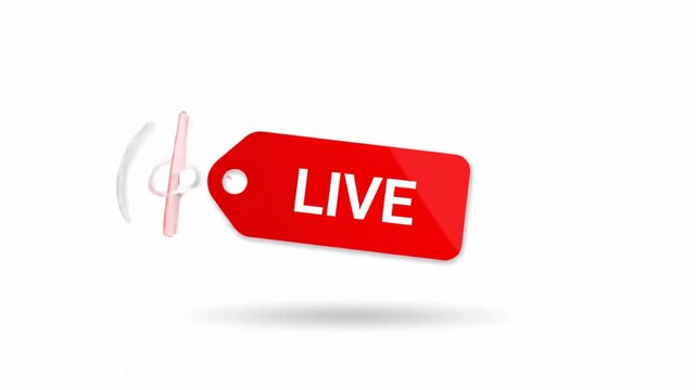 Simple live streaming icon on red tag graphic element