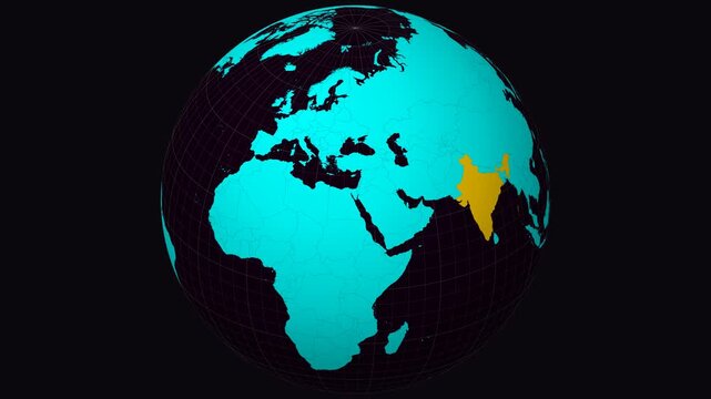 Maharashtra, India on Globe. Animated zoom into the state. Maharashtra, India intro, logo, presentation animation. Boundary shape on globe with round text. Short video.