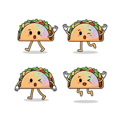 Cartoon taco characters dancing with different emotions and poses