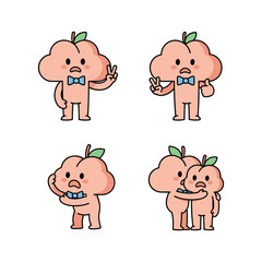 Cute cartoon peach characters showing emotions and love with copy space
