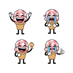Cartoon ice cream cone characters expressing different emotions with humor and personality