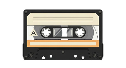 Obraz premium Retro cassette tape on white background nostalgic music format black and beige colors