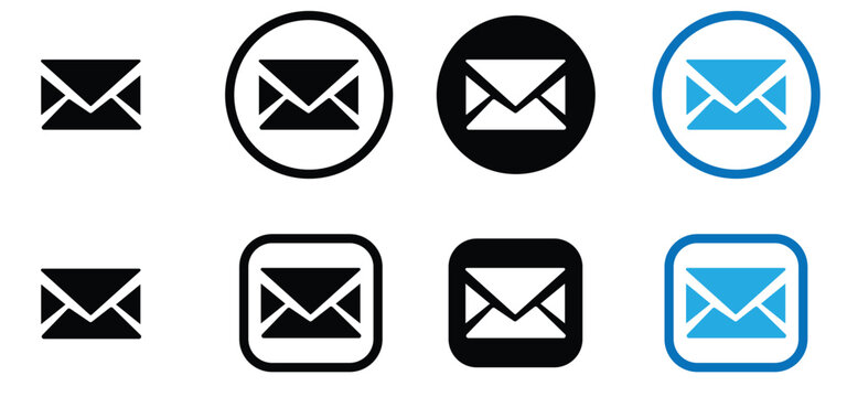 A collection of various email icon designs on a white background