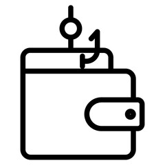 Wallet icon. simple vector icon of a wallet with a fishing hook on it.