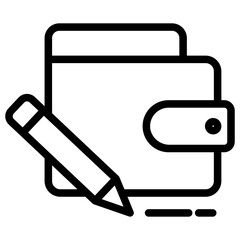 Wallet icon. vector icon depicting a wallet and pencil, which generally symbolizes financial record keeping or budgeting.